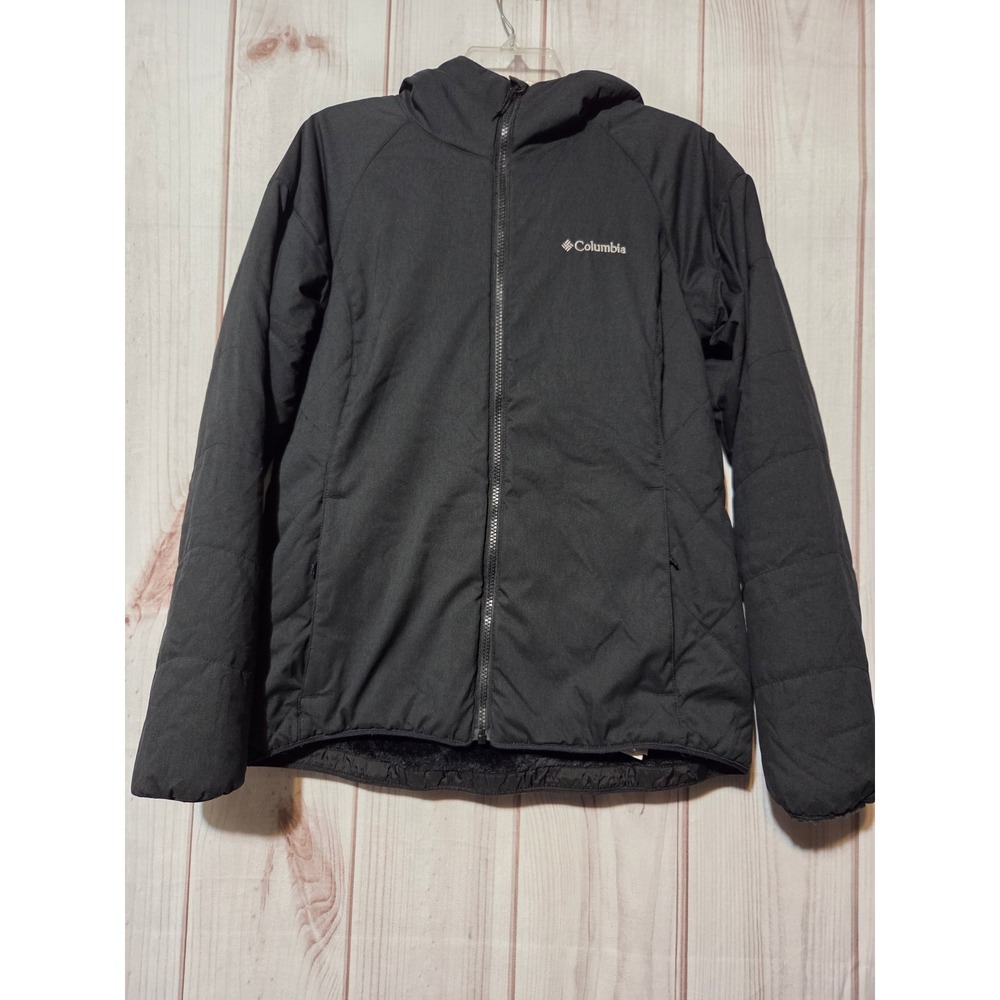Columbia Women Black Sherpa Lined‎ Hooded Insulated Jacket  Sz M Water Resistant